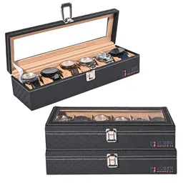 Kuber Industries 3-Pcs Black 6 Slots Wrist Watch Organisers-66