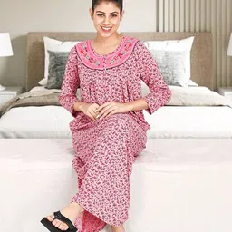 For You For Me Women Embroidered Maxi Nightdress-image-27
