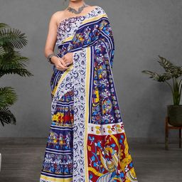 Suha Blue Pure Cotton Printed Block Print Sarees-picture-15