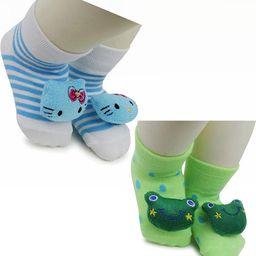 NESKA MODA 6 To 12 Months Baby Set Of 2 Pair Cotton Anti Slip Face Ankle Socks/ Booties-image-62