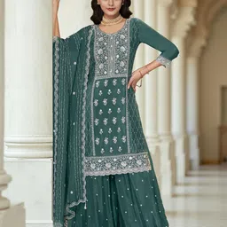 ODETTE Women Ethnic Motifs Embroidered Thread Work Stitched Kurta with Trousers & Dupatta-picture-38