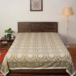 Fabindia Grey & Mustard Yellow Floral Printed Cotton Bed Covers-image-18