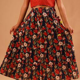 Sangria Girls Printed Pure Cotton Maxi Skirt-image-86