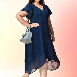 PrettyPlus by Desinoor.com Women Plus Size Georgette Fit and Flare Midi Dress image 5