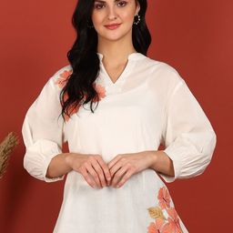 FUBAR Women Floral Printed Mandarin Collar Pure Cotton Top-picture-7