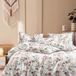 Myntra Elegant Homes White & Pink Printed 350 TC King Bedsheet Set 2.50 m x 2.15 m-image-2
