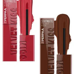 PERPAA Set Of 2 Stay Matte Velvet Kiss Long Lasting Lipstick - 3.5 ml Each Shade -01 - 07-image-1
