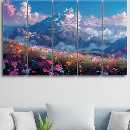 RANDOM Blue & Green 5 Piece Synthetic Wood Floral and Botanical Wall Paintings-10