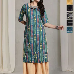 7Threads Selection Of 6 Floral Printed Round Neck Straight Kurtas-image-52