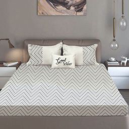 Bodycomfy White & Black King Fitted Cotton 400 TC King Bedsheet Set 1.98 m x 1.82 m-image-84