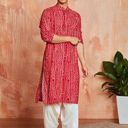 VASTRAMAY Bandhani Printed Mandarin Collar Kurta With Patiala-49
