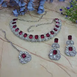Anouk Rhodium-Plated Stone-Studded Jewellery Set-64