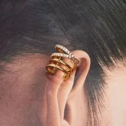 SALTY Silver Gold-Plated Contemporary Artificial Stones Studded Ear Cuff Earrings-17