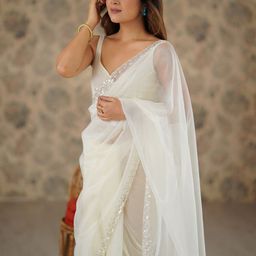 Anouk Embroidered Embellished Beads and Stones Net Saree-image-43