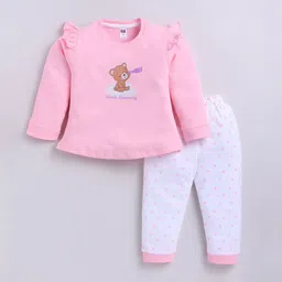 Nottie Planet Girls Printed Round Neck Frilled Pure Cotton T-shirt With Jogger-image-38