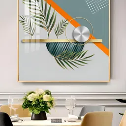 THE NEXT DECOR Grey & Orange Color Timeless Tropics Glass Finish Square Wall Art-image-10