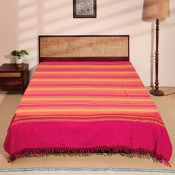 Fabindia Pink & Red Woven Cotton Double King Bed Cover-image-57
