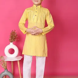 NFC CREATION Boys Striped Regular Sequinned Kurta with Pyjamas image 1