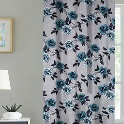 ANA White & Blue Floral Printed Room Darkening Cotton Window Curtain-23