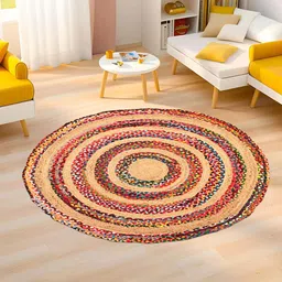 Kuber Industries Beige Round Striped Carpet-19