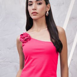 Athena One Shoulder Scuba Corsage Top-image-3