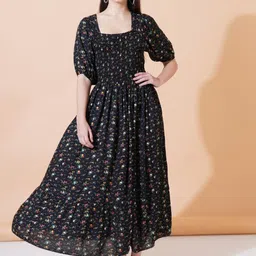 SAAKAA Women Floral Printed Fit and Flare Maxi Dress-picture-55