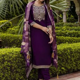 VredeVogel Women Floral Embroidered Regular Kurta with Trousers & With Dupatta-picture-26