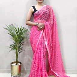 HERE&NOW Floral Beads and Stones Brasso Saree-image-10