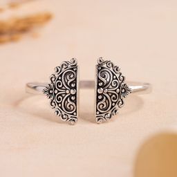 Voylla Women Brass Oxidised Silver-Plated Cuff Bracelet-image-27