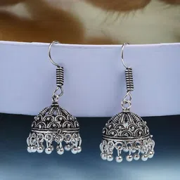 Anouk German Silver Plated Oxidised Dome Shaped Jhumkas-image-70
