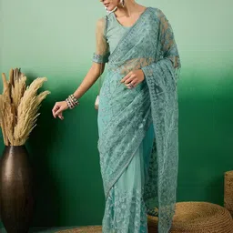 HERE&NOW Floral Beads and Stones Net Designer Saree-picture-48