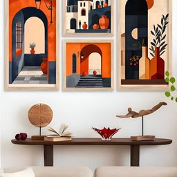 Kotart Brown & Orange 4 Pieces Wood Abstract Wall Art-picture-3