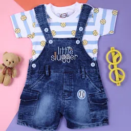 V-Mart Infant Boys Stripes Knit-Denim Round Neck Dungaree With Tee Coordinated Sets-image-8