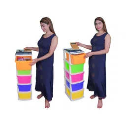 Parasnath Boxo Blue & Green 5 Layer Modular Drawer Storage Organisers With Wheels-10
