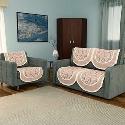 Aura Maroon & White 6 Pieces Cotton Sofa Covers-image-43