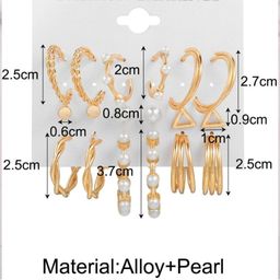 Celestria Set Of 9 Contemporary Pearls Beaded Hoop Earrings image 5