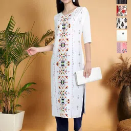 7Threads Selection Of 6 Geometric Printed Round Neck Straight Kurtas-image-66