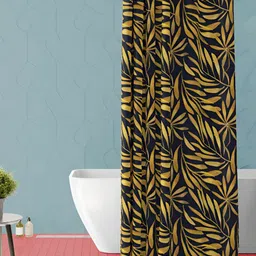 ArtzFolio Black & Yellow Floral Printed Waterproof Shower Curtain-image-5