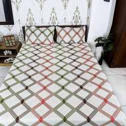 Marika White & Red Geometric 200 TC King Bedsheet with 2 Pillow Covers-image-18