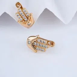 DIMIKI Korean Rose Gold-Plated AD Studded Anti Tarnish Contemporary Shaped Hoop Earrings-picture-16