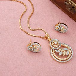 SHILLYN Gold-Plated Cubic Zirconia Studded Jewellery Set-image-103