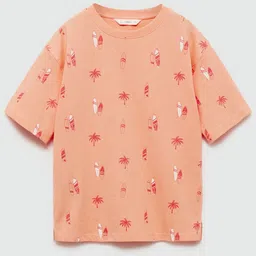 Mango Kids Boys Pure Cotton Tropical Printed Drop-Shoulder Sleeves T-shirt-image-20