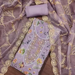 DIVASTRI Floral Printed Beads And Stones Organza Unstitched Dress Material-image-81