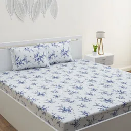 HOME AFFAIRS Berlin Blue Floral Printed 210 TC Single Bedsheet Set 2.28 m x 1.52 m-image-45