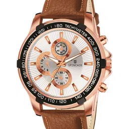 SPENCHER Men Bracelet Style Straps Analogue Watch SW Non Chrono Silver Dial Brown SL 3122-10