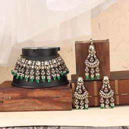 Anouk Gold-Plated Cubic Zironia Studded Necklace And Earrings And Maang Tikka-14