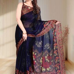 SUPERLAXMI Floral Printed Pure Chiffon Saree-image-36