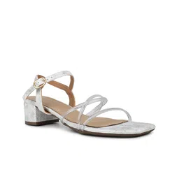 Inc 5 Textured Block Heel Sandals with Metallic Finish image 1