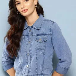 CORSICA Women Washed Lightweight Crop Denim Jacket with Embroidered-image-84