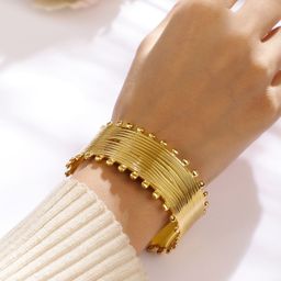 Rubans 18KT Gold-Plated Stainless Steel Tarnish Free Waterproof Textured Cuff Bracelet-9